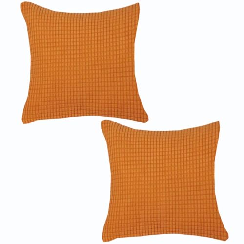 Stretch Kissenbezug 50x70 40x70 Kord Sofa Kissenbezüge 2er Set Zierkissenbezug Dekokissen Sofakissen Mit Reißverschluss Kissenhülle Zierkissenbezüge Kissen Bezug(Orange,40x40 cm (Set of 2)) von SWJ-swjssb
