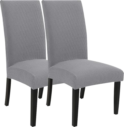Stretch Stuhlhussen 2er Set, Stuhlbezug Kordsamt Stuhlüberzug Hülle Für Stühle Sitzschoner Chair Covers Speisesaal Universal Hussen Für Esszimmer Hotel Küche Stuhlbezüge(Light Grey) von SWJ-swjssb