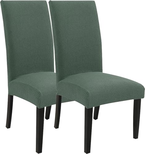 Stretch Stuhlhussen 2er Set, Stuhlbezug Kordsamt Stuhlüberzug Hülle Für Stühle Sitzschoner Chair Covers Speisesaal Universal Hussen Für Esszimmer Hotel Küche Stuhlbezüge(Matcha) von SWJ-swjssb