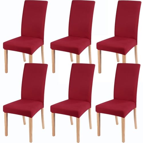 Stuhlhussen 2er 4er O 6er Set, Stretch Esszimmer Stuhlbezug Für Esszimmerstühle, Abnehmbarer Waschbarer Spandex Stuhlüberzug Für Küchenstühle,Hotel, Bankett(Red,Set of 6) von SWJ-swjssb