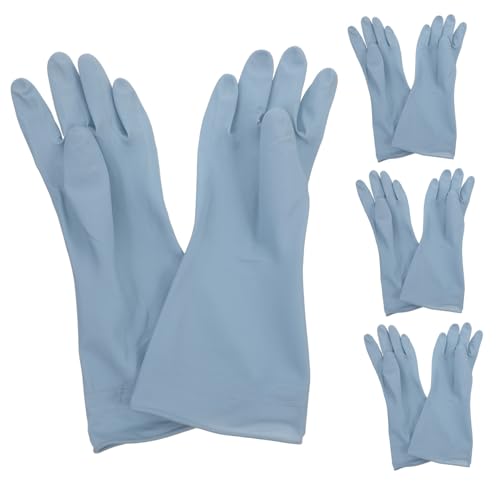 SWOOMEY 4 Paare Wasserdichte Gummihandschuhe groß Einsen Haushaltshandschuhe waschen Weiß Wiederverwendbare Handschuhe Küchenhandschuhe zum Spülen von Geschirr PVC Sky-blue von SWOOMEY