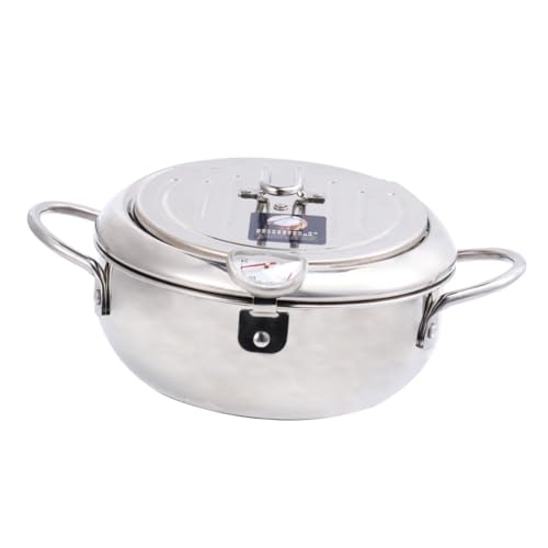 SWOOMEY Einstellbarer Mini Edelstahl Frittierpot mit Öl-siebdeckel und Thermometer Fritteuse für Gas Induktionsherde Gleichmäßige Hitzeverteilung Langlebig für Haushalt und Geschenk von SWOOMEY
