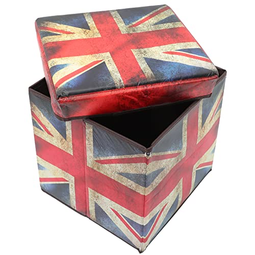 SWOOMEY Faltbarer Aufbewahrungshocker mit Britischem Flaggenmuster Multifunktionaler Stauraum Sitz für Wohnzimmer Büro oder Eingangsbereich für und Reisen Leicht von SWOOMEY