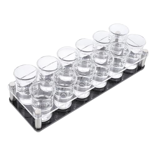 SWOOMEY Praktisches Teiliges Spirituosen Glas mit Gläsern und Schwarzem Acrylhalter Doppelreihiges Weinbecher Regal Kompakt Langlebig für Bar Restaurant und Partygebrauch von SWOOMEY