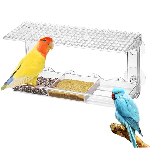SWOOMEY Transparentes Vogelhaus mit Saugnapf Regenfestes Fenster Futterhaus für Wildvögel Platzsparende Balkon Futterstation mit Dach Leicht zu Reinigen Geeignet für Tauben und Kleine von SWOOMEY