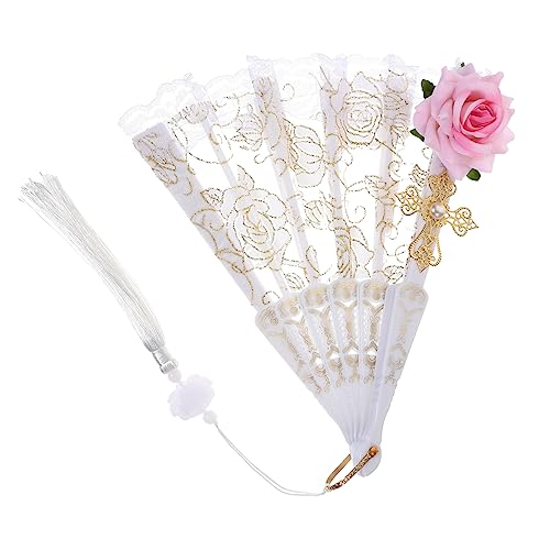 SWOOMEY Vintage Spitze Faltfächer Handfächer Leichter Tragbarer Handventilator für Tanz Cosplay Teeparty Hochzeit Eleganter Retro Fächer mit Rosenmuster SWOOMEY Vintage Spitze Faltfächer Handfächer Leichter Tragbarer Handventilator für Tanz Cosplay Teeparty Hochzeit Eleganter Retro Fächer mit Rosenmuster von SWOOMEY