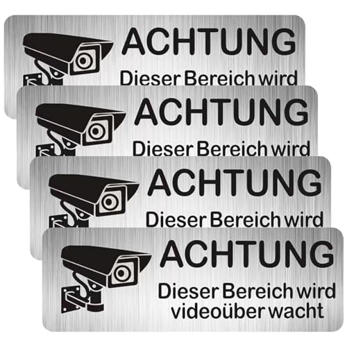 4 Stück Videoüberwachung Schild Achtung Privatgrundstück Schilder Selbstklebend Aluminium Warnschild Aufkleber Rostfrei 8.5x3 Cm Dieser Bereich Wird Videoüberwacht, Sicherheitsschilder von SWRCEYJH