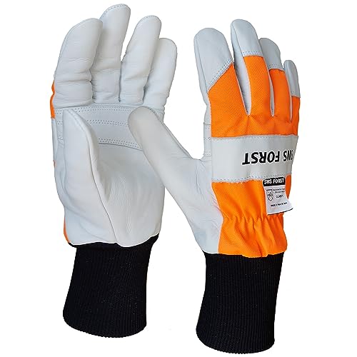 SWS Forst GmbH Schnittschutzhandschuh aus Leder Forsthandschuh Lederhandschuh Klasse 1 20 m/s weiß/orange Gr.L von SWS Forst GmbH