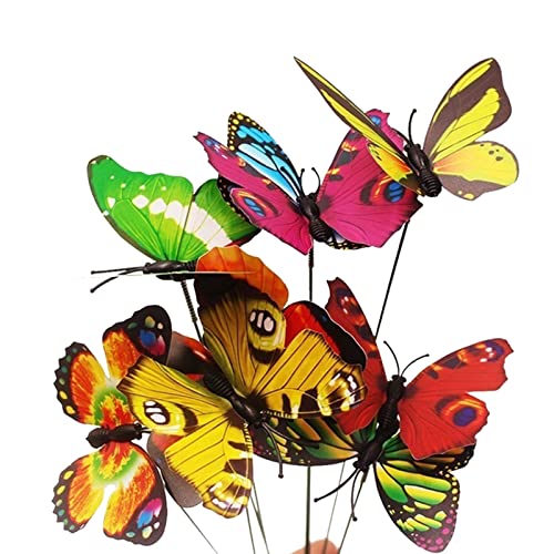 100 Stück künstliche Schmetterlinge, 7 x 25 cm, Schmetterlings-Stick, Gartendekoration, Dekoration, Schmetterling auf Stäben, Blumenarrangement für Garten, Wohnzimmer, Büro von SWTHM