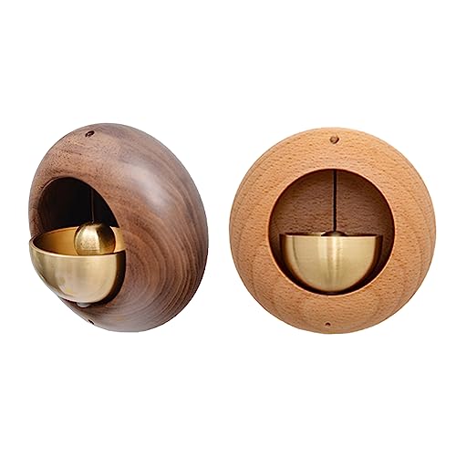 2 Stück Shopkeepers Bell for Door Opening, Round Shopkeepers Bell Wooden Doorbell Black Walnut, Self-Adhesive Backing Door Chime for Entrance, Door Decorative Chime Bell for Office Home Shop von SWTHM