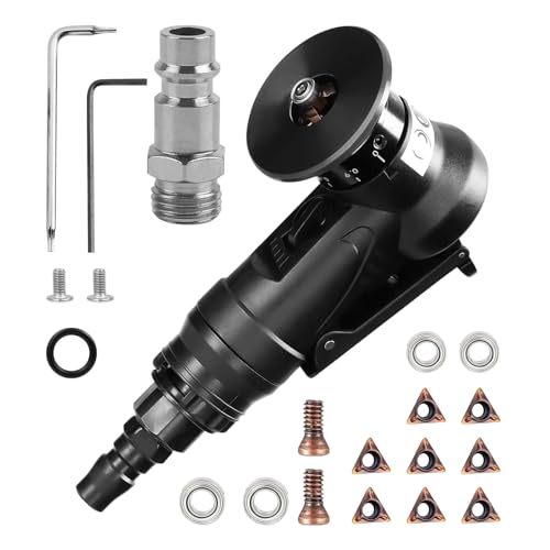 2-in-1 Pneumatische Anfasmaschine, Mini Luftfasenwerkzeug Pneumatisches Anfaswerkzeug Bogenecke 45 Grad für Metalltrimmen und Entgraten (8C Winkeleinsätze + 4 Lager) von SWTHM
