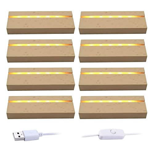 Beleuchteter Sockel aus Holz, Rectangle Led Lights Display Base Wooden, 110 MM Warme Farbe Holz LED Licht Display Basis für Acryl Kristall Glas Harz Kunsthandwerk (8 pcs) von SWTHM