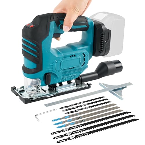 Bürstenlose Akku-Stichsäge für Makita 18–21 V Akku, elektrische Stichsäge, Trennwerkzeug 2600SPM, 330 U/min, 45 ° abgeschrägtes Schneiden, 3 Orbital-Einstellungen mit 9 Ersatzklingen für Metall von SWTHM