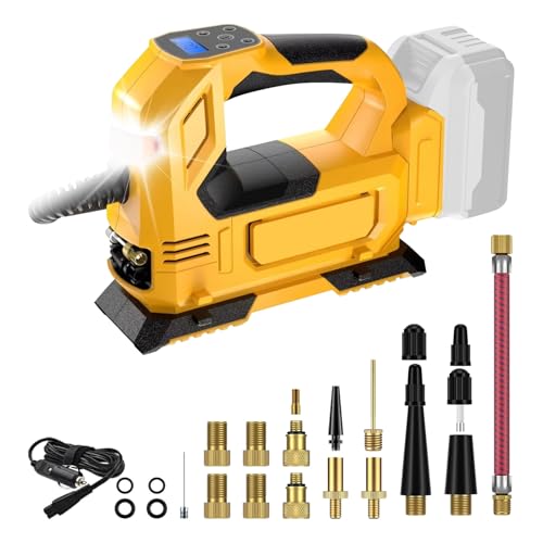 Kabelloser Reifenfüller Luftkompressor, Dual Power Kabelloser Luftkompressor Akku Reifenpumpe Max 150 PSI mit LED-Licht Kompatibel mit Dewalt 18V/20V Lithium-Ionen-Akkus von SWTHM