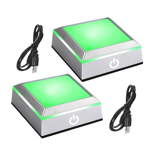 LED-Display-Sockel, runde/quadratisch, schwarze LED-Lichtsockel, mehrfarbige LED-Display-Basis für Kristalle mit empfindlichem Touch-Schalter für Glaskunst-Ornamente (quadratisch, flach), 2 Stück von SWTHM