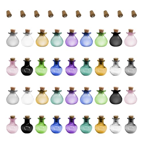 Mini-Glas-Wunschflaschen-Set, 36 farbige kleine Gläser, kleine Zaubergläser mit Korkverschluss, leerer Parfümspender, Fläschchen für Hochzeit/Party, Dekoration, DIY Handwerk von SWTHM