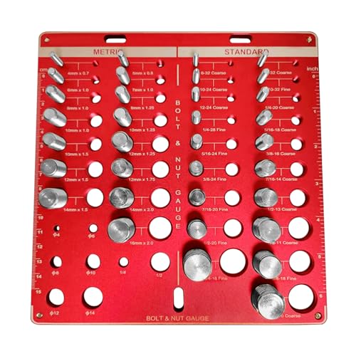 Mutter und Bolzen Gewindeprüfer, Zoll & Metrisch Dual Scale Gewinde Identifier Gauge Aluminiumlegierung Gewindelehre Messwerkzeug Bohrer Größe Gauge Finder für Muttern, Bolzen, Schrauben (34 Größe) von SWTHM