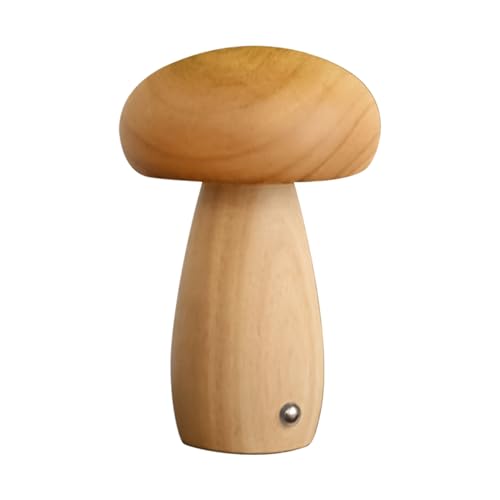 SWTHM Pilzlampe aus Holz, 3 Farben, dimmbar, Pilz-Nachtlicht mit Touch-Schalter, 3 W, Schreibtischlampe, USB-Aufladung, Nachttischdekoration, Lampe für Schlafzimmer, Wohnzimmer (großes Originalholz) von SWTHM