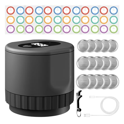 SWTHM Glas-Vakuumierer-Set, Food Saver Vakuum-Dosenversiegeler, tragbare Mason-Vakuumierer mit 15 Flaschenverschlüssen und 60 Etikettenaufklebern für die Gärung von Lebensmitteln von SWTHM