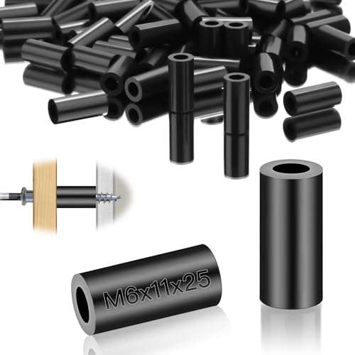 100 Stück Kunststoff Distanzhülsen M6 Runde Abstandshalter Nylon Unterlegscheiben ABS Gummi Abstandshalter Isolierung Beilagscheiben 11X25 mm Schwarz Distanzscheiben für M6 Schrauben von SWTYExt