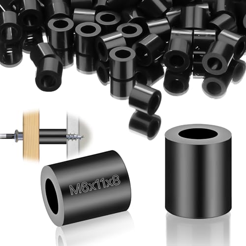100 Stück Kunststoff Distanzhülsen M6 Runde Abstandshalter Nylon Unterlegscheiben ABS Gummi Abstandshalter Isolierung Beilagscheiben 11X8 mm Schwarz Distanzscheiben für M6 Schrauben von SWTYExt