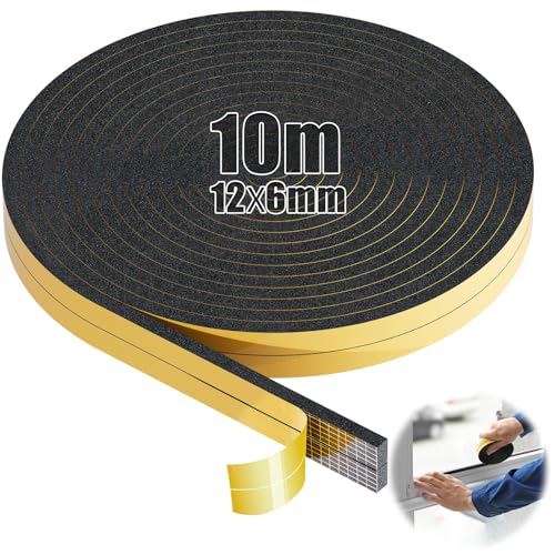 SWTYExt 10m Moosgummi Selbstklebend 12mm(B) x6mm(D) Dichtband Selbstklebend Schaumstoffstreifen Dichtung Selbstklebend Moosgummi Dichtung Schaumstoffband Schwarz für Fenster Tür Kochfelder von SWTYExt
