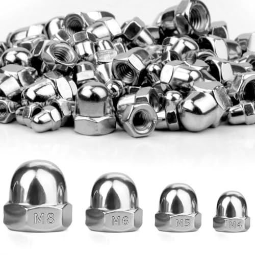 SWTYExt 115 Stück Hutmuttern Hohe Form Set M4 M5 M6 M8 Hutmuttern DIN 1587 Sechskant Hutmuttern Edelstahl A2 V2A Abdeckkappen Kuppelmuttern für Automotive Motorrad Holz- und Stahlbau Möbel von SWTYExt