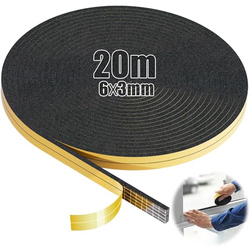 SWTYExt Moosgummi Dichtband 6mm(B) x3mm(D) Dichtband Selbstklebend Schaumstoffstreifen Dichtung Schwarz für Fenster Tür Kochfelder von SWTYExt