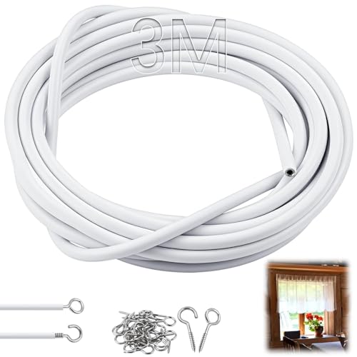 SWTYExt Gardinenseil 3 m Gardinendraht Vorhang Seil Vorhangdraht Vorhangseil Kunststoffbeschichteter Vorhang Seilspannsystem mit 8 Paar Haken Schraubenösen für Netzvorhang Duschvorhänge Vorhänge DIY SWTYExt Gardinenseil 3 m Gardinendraht Vorhang Seil Vorhangdraht Vorhangseil Kunststoffbeschichteter Vorhang Seilspannsystem mit 8 Paar Haken Schraubenösen für Netzvorhang Duschvorhänge Vorhänge DIY von SWTYExt