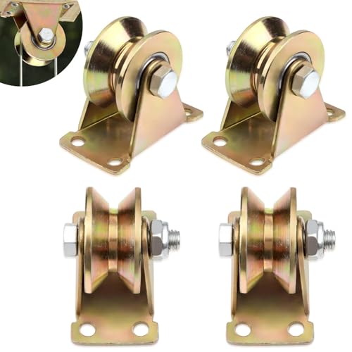 SWTYExt 46mm Umlenkrolle 4 Stück Umlenkrollen für Seile V-Nut-Stahl-Lenkrolle Seilrollen 2 Zoll Schwerlastrollen Tragkraft 250kg für Schiebetür Flaschenzugsystem Rolltore Wäscheleine Drahtseile von SWTYExt