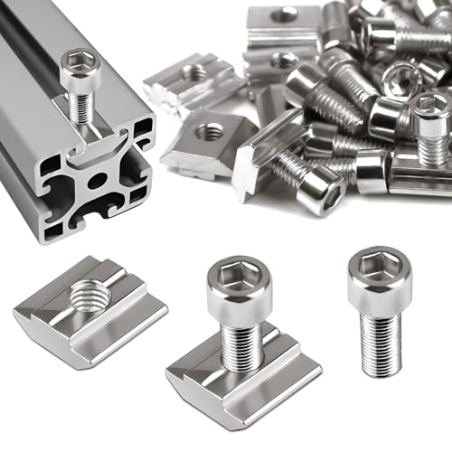 SWTYExt 60 Stück Nutensteine M6 Set,30 Stück T Nut Schiene M6 Typ B und 30 Stück Schrauben M6 Serie 3030 Schiebemuttern M6 T Nutmuttern Kohlenstoffstahl für Aluprofil Extrusionsschlitz Führungsschiene von SWTYExt