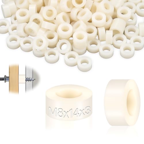SWTYExt Distanzhülsen Kunststoff M8 Runde Abstandshalter 50 Stk ABS Distanzscheiben Nylon Unterlegscheiben 14x3 mm Isolierung Beilagscheiben Weiß für M8 Abstandshalter Schrauben von SWTYExt