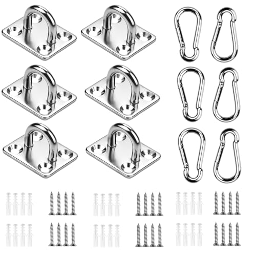 SWTYExt Edelstahl Karabiner und Edelstahl Augplatte M5, 12 Stück Edelstahl 304(V2A) Decksplatte Augplatte mit Öse Zurröse Wandöse Deckenöse für Sonnensegel Befestigung Decken-Befestigung Wand-Haken von SWTYExt