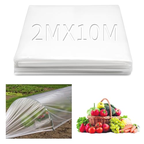 SWTYExt Folie Gewächshaus Transparent 2 x 10m Gewächshausfolie Polyethylenfolie Extra Dick Treibhaus Folie Gewächshausplane Reißfest Folie für Folientunnel Abdeckfolie Tomatenhaus Gemüse Pflanzen von SWTYExt