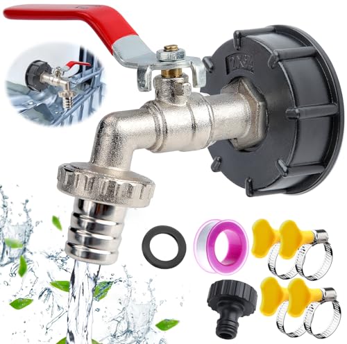 SWTYExt IBC Tank Zubehör 3/4 Zoll IBC Auslaufhahn 1000 Liter Wassertank Zubehör mit 4 Stück Schlauchschellen Pool 16-25mm IBC Container Zubehör IBC Hahn für Wasserhahn Regenwassertank Tank Pumpe von SWTYExt