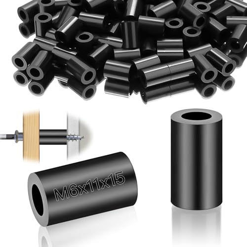 SWTYExt Kunststoff Distanzhülsen M6 Runde Abstandshalter 50 Stück Nylon Unterlegscheiben ABS Gummi Abstandshalter Isolierung Beilagscheiben 11X15 mm Schwarz Distanzscheiben für M6 Schrauben von SWTYExt