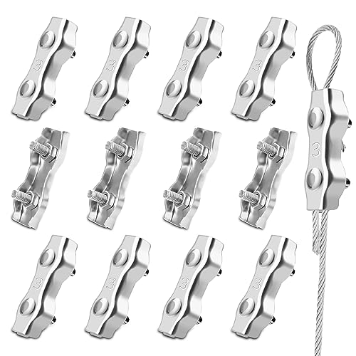 SWTYExt Seilklemme M3 Seilverbinder 12 Stück Drahtseilklemmen Edelstahl Drahtseilklemme 3mm Stahlseil Duplex Klemme 304 Stainless Steel für Drahtseil 3mm Stahlseil Wäscheleine Markise fixiert von SWTYExt