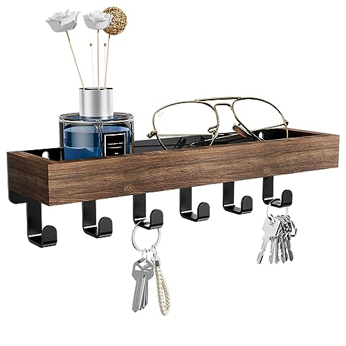 SWTYMIKI Schlüsselbrett mit Holztablett und 6 Haken - Multifunktionales Schlüsselhalter/Schlüsselboard, Schlüsselbrett mit Ablage für Flur, Schlafzimmer & Küche, Hängen Küchenbesteck von SWTYMIKI