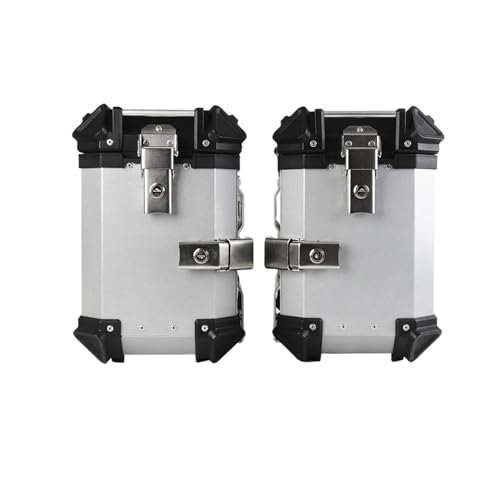 Motorradkoffer 38L Universal Motorrad Hinten Top Box Seite Gepäck Fall Lagerung Trunk Lock Reise Aluminium Legierung Werkzeug Box Helmkoffer für(35L Silver (1 Pair)) von SWVYDC