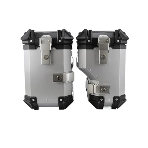 Motorradkoffer 38L Universal Motorrad Hinten Top Box Seite Gepäck Fall Lagerung Trunk Lock Reise Aluminium Legierung Werkzeug Box Helmkoffer für(38L Silver (1 Pair)) von SWVYDC