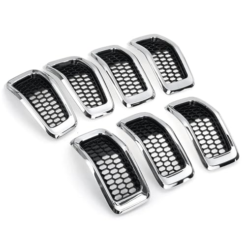 Nieren Kühlergrill Chrom/Glänzend Auto ABS Front Mesh Racing Grills Fit Für Jeep Cherokee 2014-2018 Außen Honeycomb Racing Grille Kühlergrills(Chrome Silver) von SWVYDC