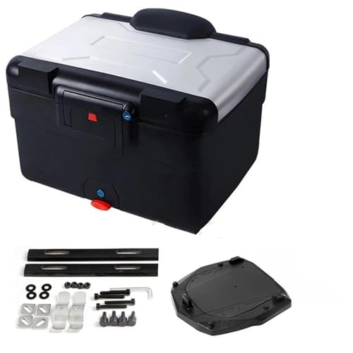 SWVYDC Motorradkoffer 45L Universal Top Box Abenteuer Motorrad Top Universal Top Hinten Gepäck Werkzeug Fällen Boxen Helmkoffer für(Sliver) von SWVYDC