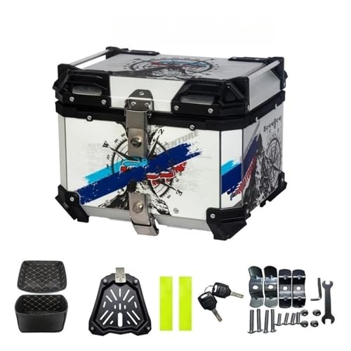 SWVYDC Motorradkoffer Aluminium Motorrad Helm Box Motorrad Kofferraum Top Case Reise Gepäck Lagerung Box Universal Motorrad Schwanz Box Werkzeug Helmkoffer für(White-B-45L) von SWVYDC