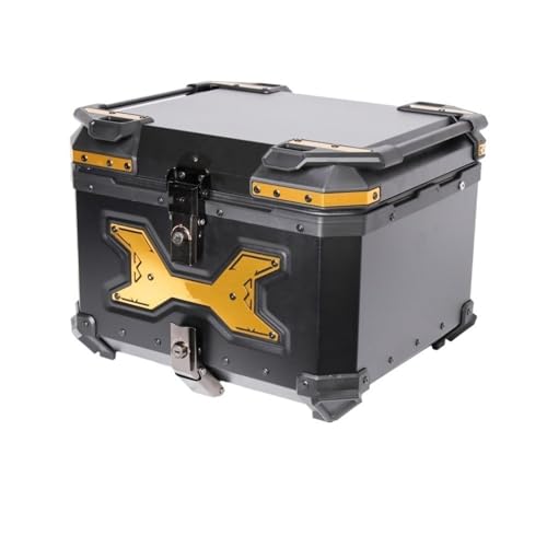 SWVYDC Motorradkoffer Dicken Aluminium Motorrad Stamm Hinten Gepäck Fall Universal Top Case Helm Box Robust Wasserdicht Motorrad Helmkoffer für(Black-Gold X) von SWVYDC