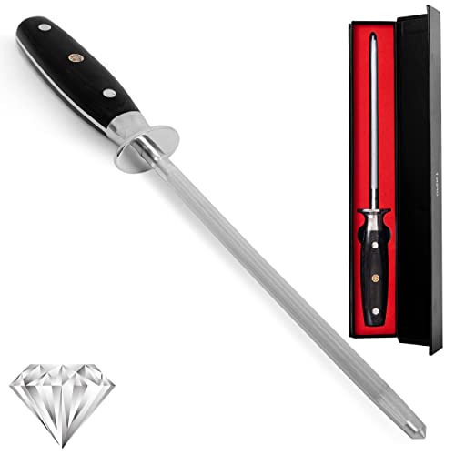 Aspiree 8" Honing Knife Sharpening Rod - Carbon Steel - Pakka Wood Handel - Professional Chef Honing Knife Sharpener Rod von SWYSH