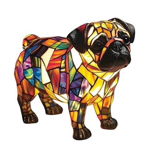 SWZEC Gartenstadl Leuchthund Handgefertigte Lampe, die Herzen erstrahlen lässt(Mops) von SWZEC