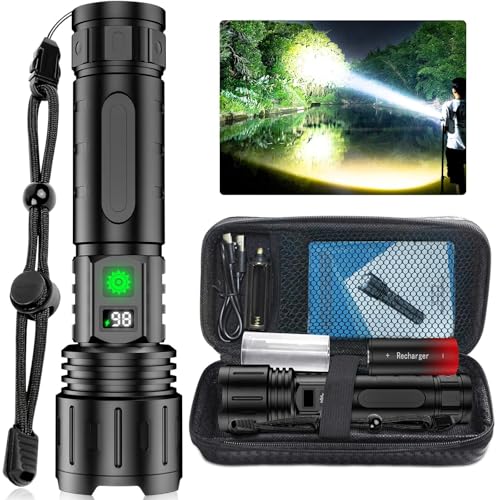 SWZEC Notfallpro Taschenlampe Weltweit Hellste LED – 100000 Lumen, Wasserfest, AluminiumWasserfest, Aluminium(Schwarze Ledertasche + Ba) von SWZEC