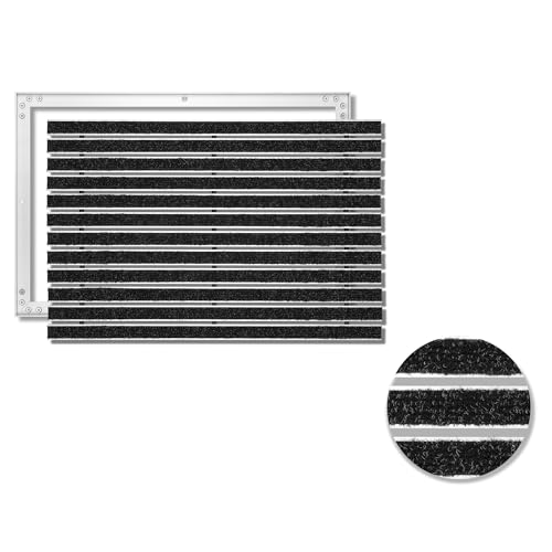 SWmat Fußabtreter für Innen & Außen I Eingangsmatte mit Aluminium Rahmen I Einbau Schmutzfangmatte & eingelassene Fußmatte in Anthrazit I 80 x 60 cm von SWmat