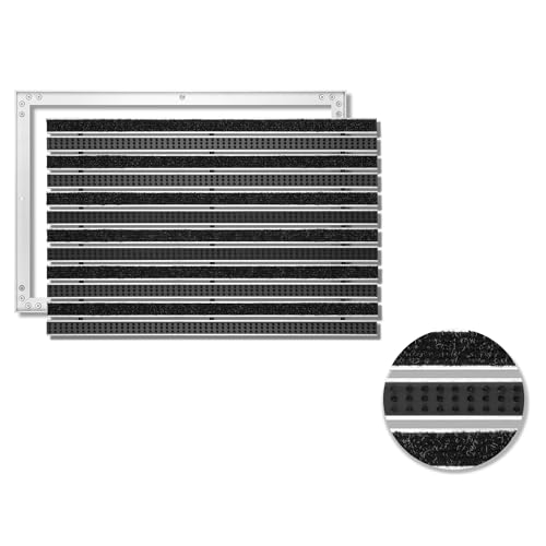 SWmat Eingangsmatte für Innen & Außen mit Bürste & Rips I Alu Türmatte in Fliesen I Einbau Fußmatte im Boden versenkt mit Rahmen (Schwarz, 80 x 100 cm) von SWmat