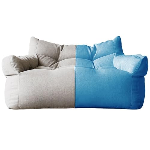 SXBCyan Sitzsack-Stuhl, Baumwoll-Leinen-Sitzsack-Bezug, 2-Sitzer-Sitzsack-Sofa-Bezug, Ohne Füllmaterial, Bodensitz, Sitzsack-Couch, Pouf, Chaiselongue, Liege, Rahmenlose Möbel(Blue-beige Gray) von SXBCyan